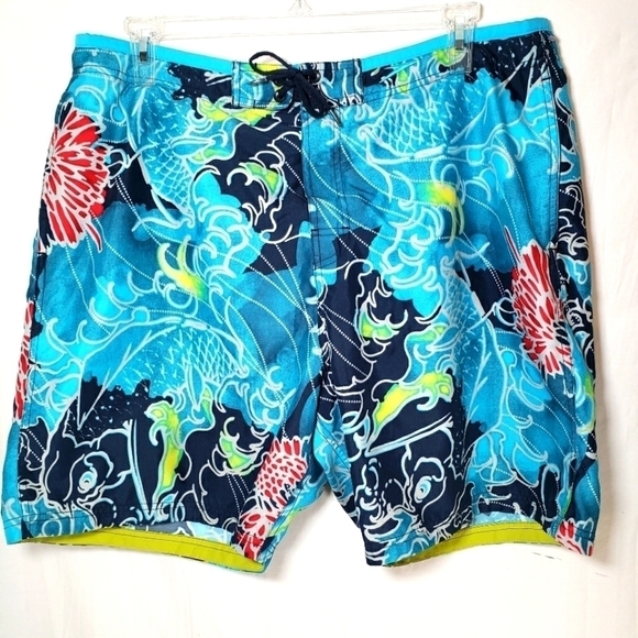 Speedo Blue Multicolored Tie Up Swim Shorts Sz XL - Picture 1 of 9